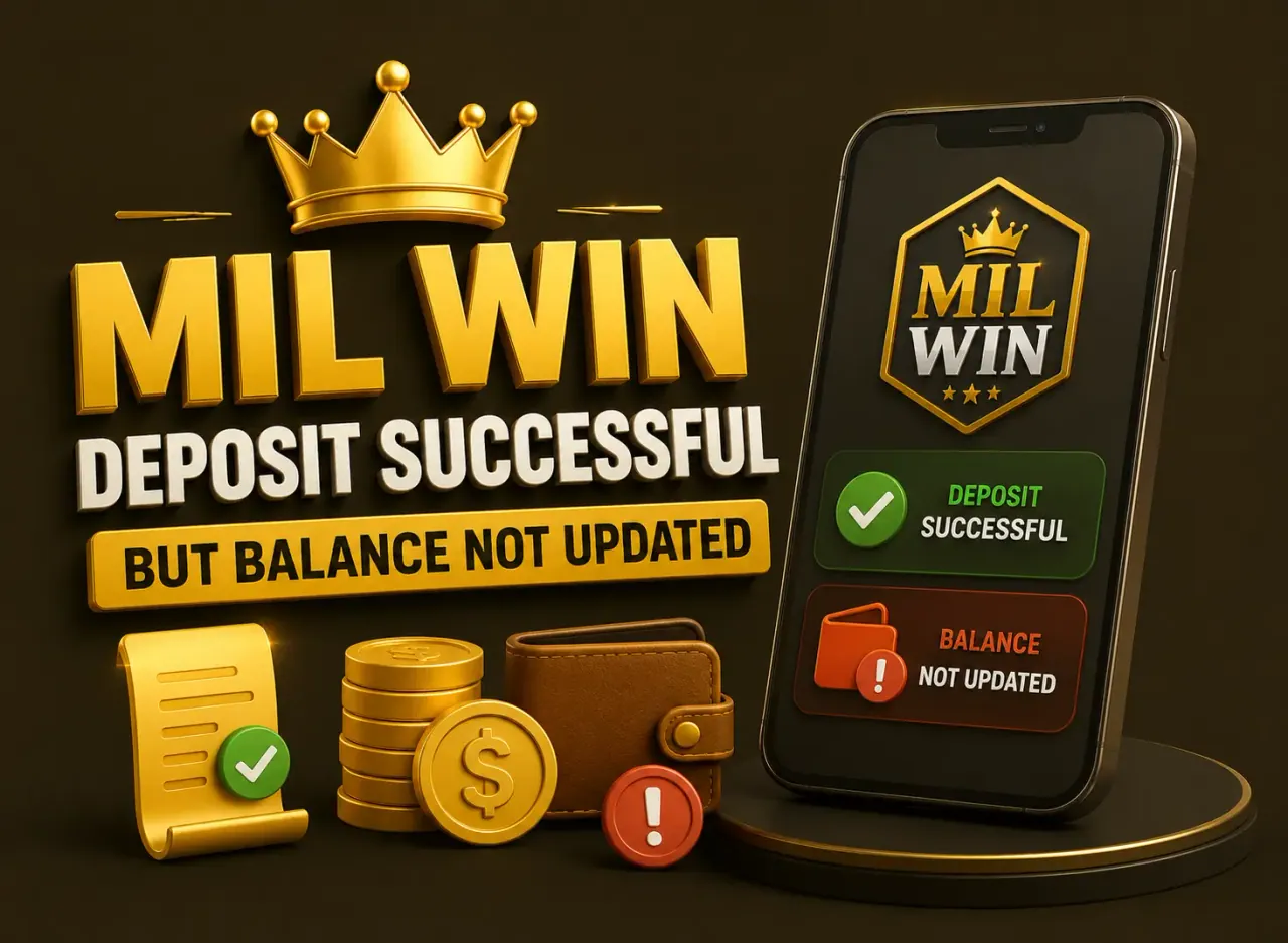 Deposit successful receipt beside a wallet and a red balance not updated alert