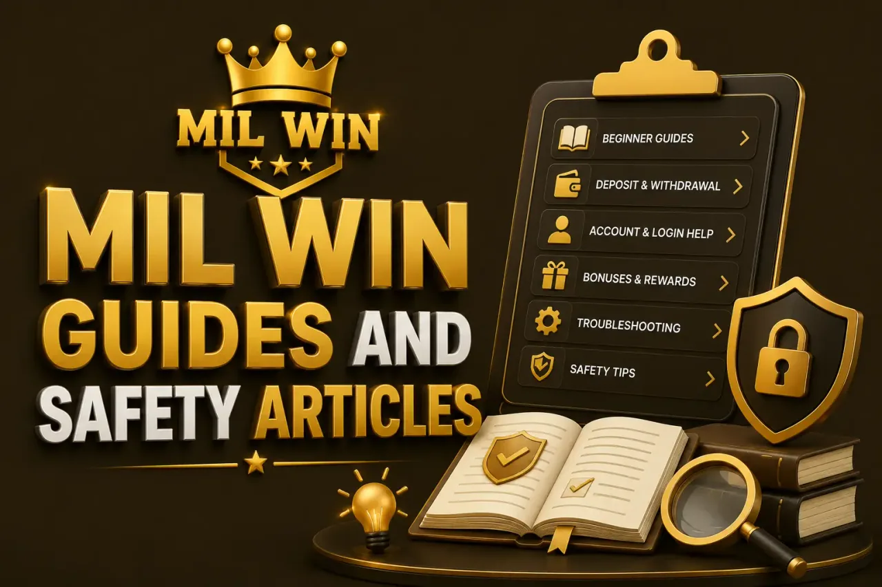 Guides and safety articles Open guide book beside a magnifying glass, a security shield and a list of article topics