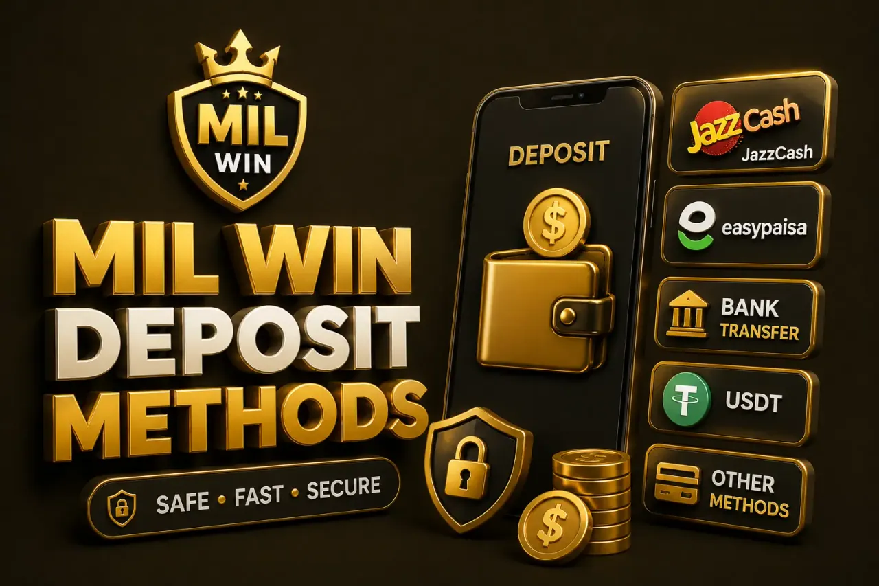 Deposit methods Deposit method list showing JazzCash, Easypaisa, bank transfer and other payment options