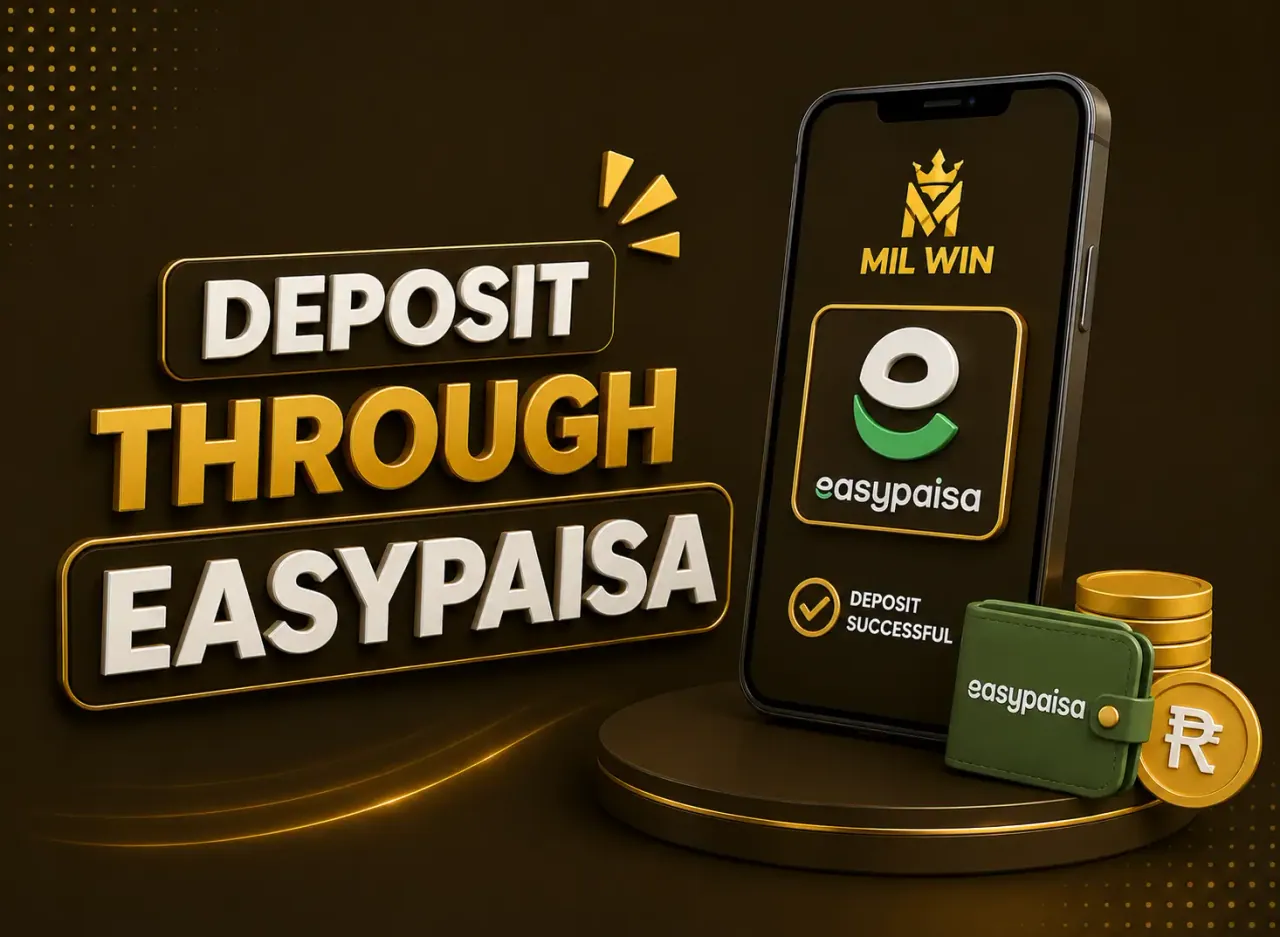 Depositing through Easypaisa Easypaisa logo on a podium beside a deposit successful confirmation card